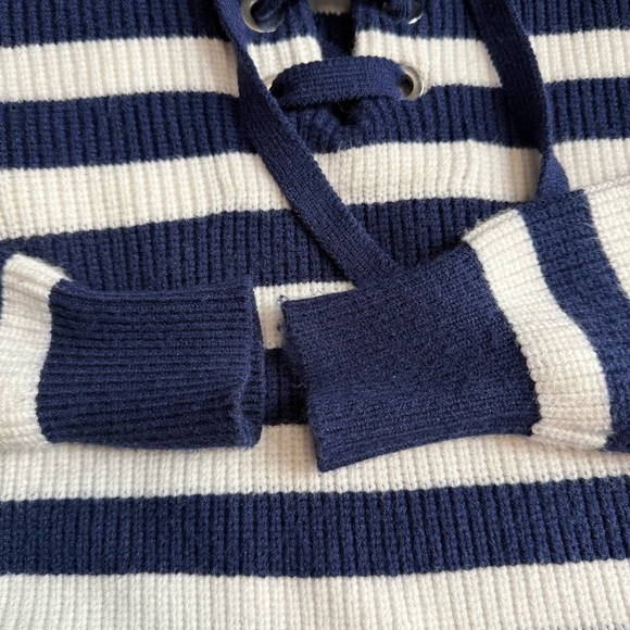 For the Republic Rugby Collar Navy & White Striped Lace up Nautical Soft Sweater - Picture 4 of 10